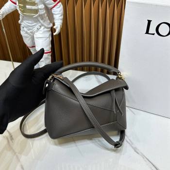 Loewe Mini Puzzle Edge bag in Litchi-Grained Calfskin Dark Grey 2024 0202 (Ys-240202051)