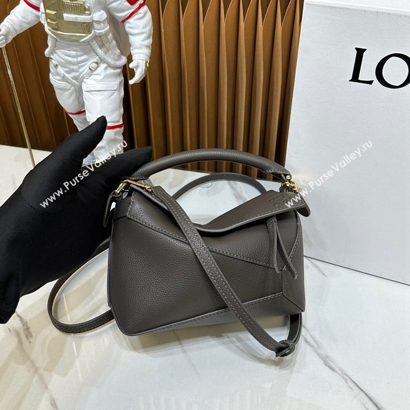 Loewe Mini Puzzle Edge bag in Litchi-Grained Calfskin Dark Grey 2024 0202 (Ys-240202051)