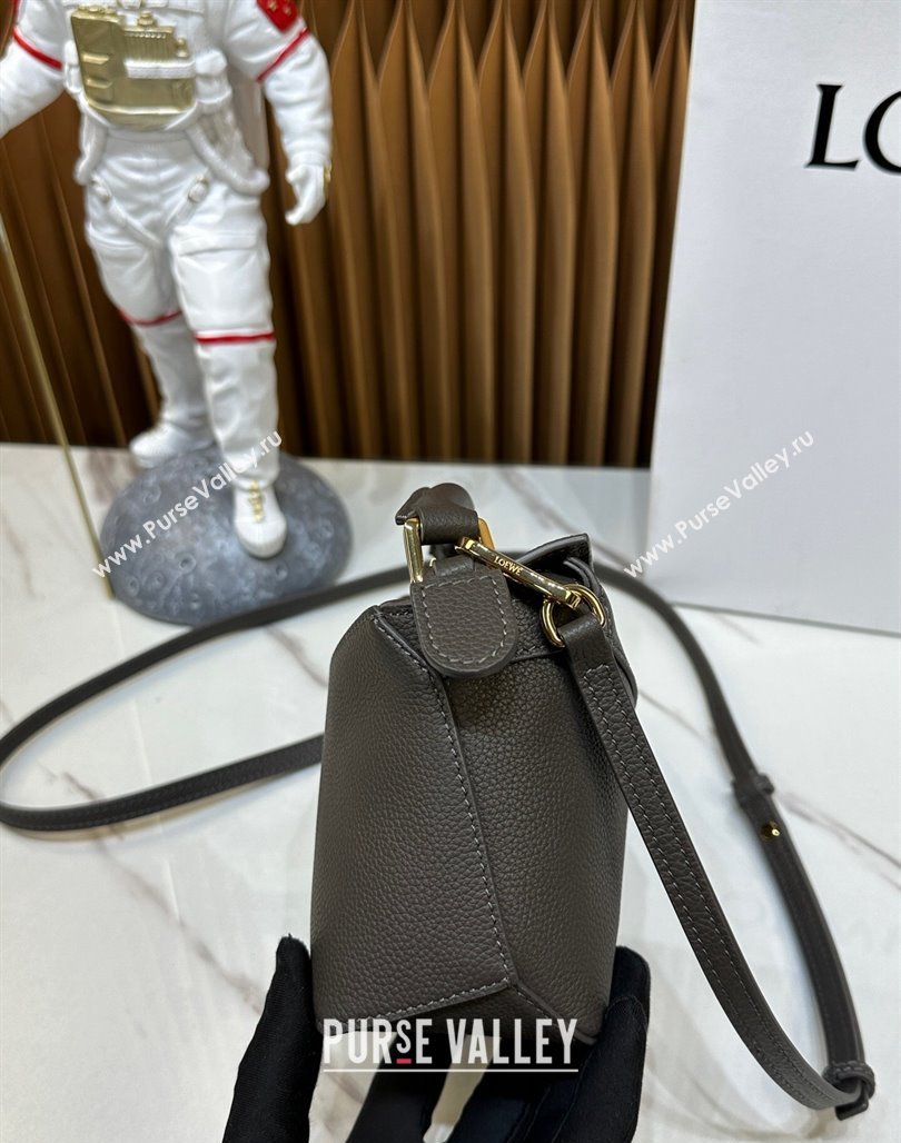 Loewe Mini Puzzle Edge bag in Litchi-Grained Calfskin Dark Grey 2024 0202 (Ys-240202051)