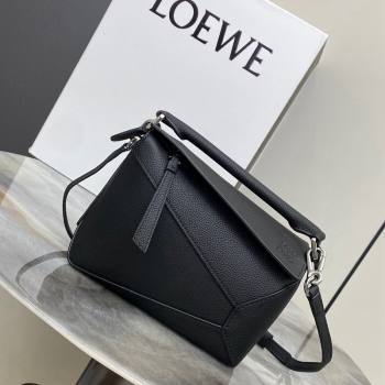 Loewe Mini Puzzle Edge bag in Litchi-Grained Calfskin Black 2024 0202 (Ys-240202053)