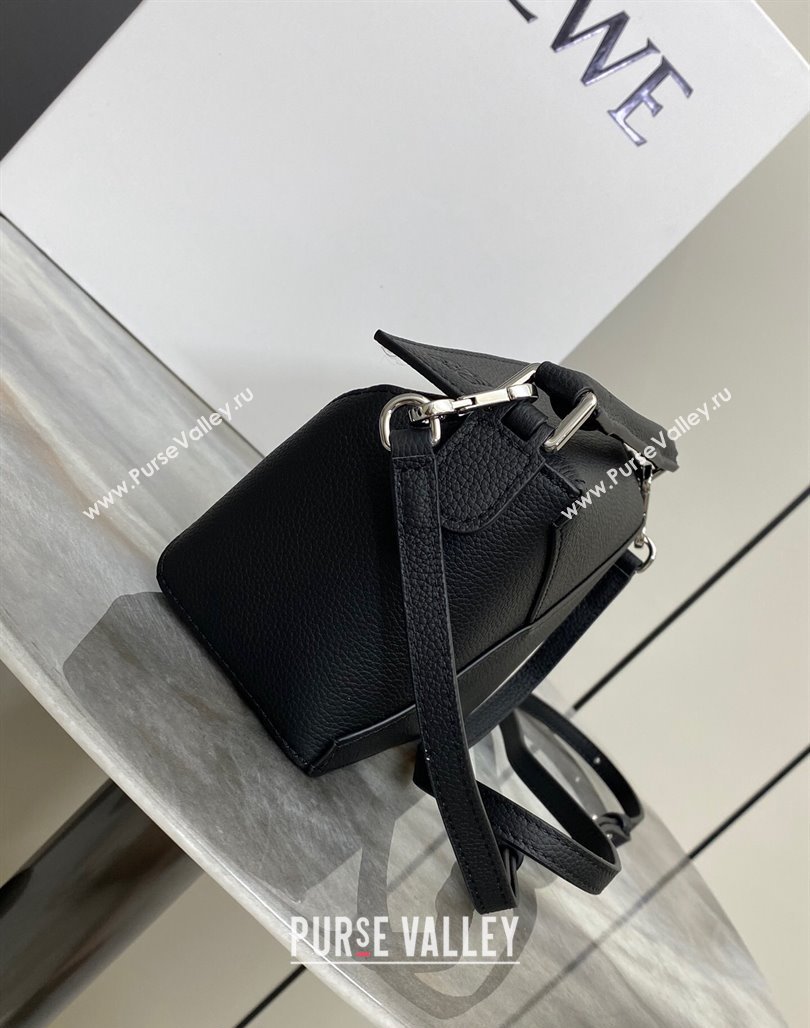 Loewe Mini Puzzle Edge bag in Litchi-Grained Calfskin Black 2024 0202 (Ys-240202053)