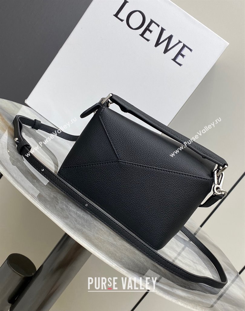 Loewe Mini Puzzle Edge bag in Litchi-Grained Calfskin Black 2024 0202 (Ys-240202053)