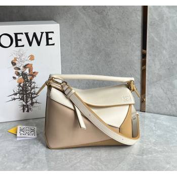 Loewe Small Puzzle Edge bag in Classic Calfskin Nude/White/Light Brown 2024 0202 (Ys-240202054)