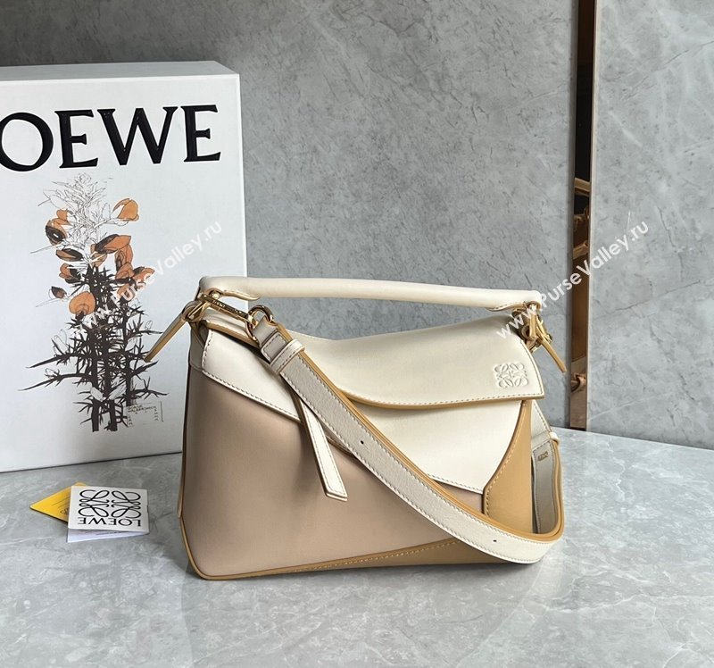 Loewe Small Puzzle Edge bag in Classic Calfskin Nude/White/Light Brown 2024 0202 (Ys-240202054)