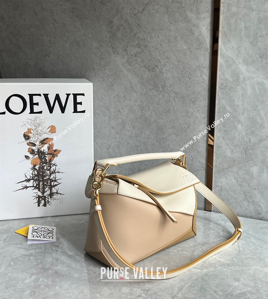 Loewe Small Puzzle Edge bag in Classic Calfskin Nude/White/Light Brown 2024 0202 (Ys-240202054)