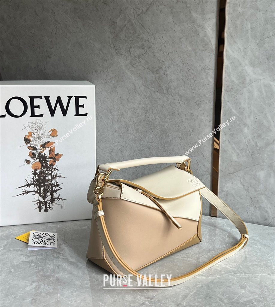 Loewe Small Puzzle Edge bag in Classic Calfskin Nude/White/Light Brown 2024 0202 (Ys-240202054)