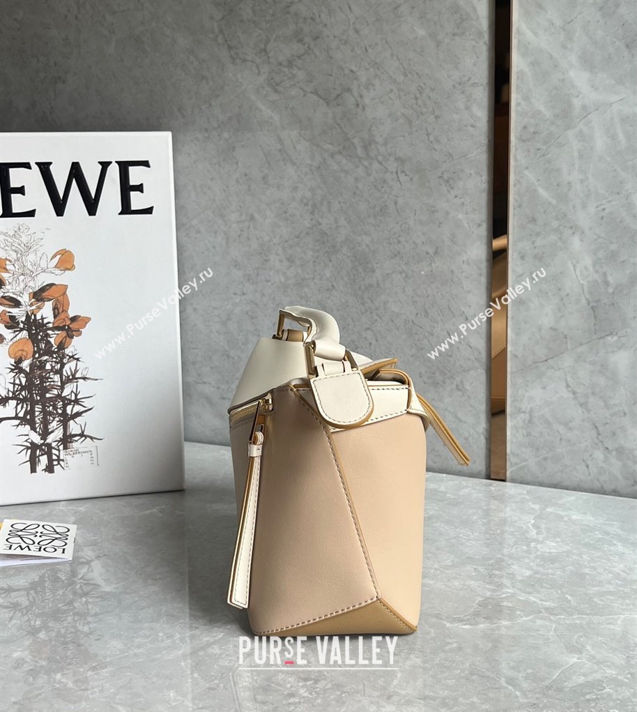 Loewe Small Puzzle Edge bag in Classic Calfskin Nude/White/Light Brown 2024 0202 (Ys-240202054)