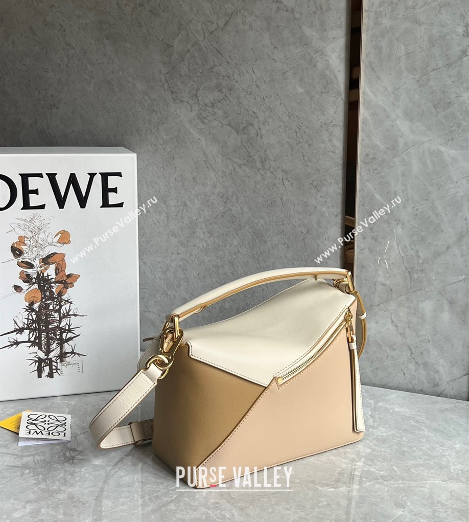 Loewe Small Puzzle Edge bag in Classic Calfskin Nude/White/Light Brown 2024 0202 (Ys-240202054)