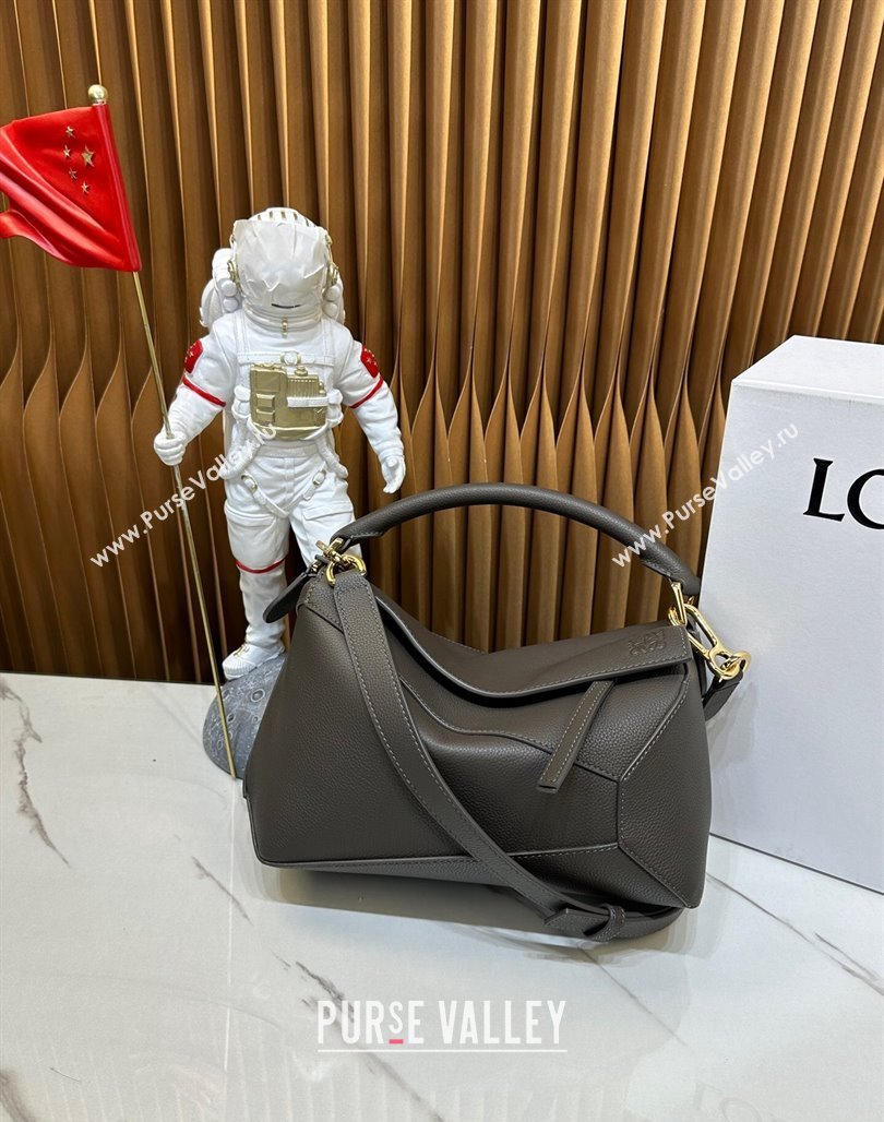 Loewe Small Puzzle Edge bag in Litchi-Grained Calfskin Dark Grey 2024 0202 (Ys-240202064)