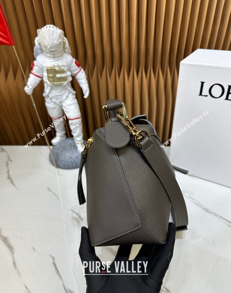 Loewe Small Puzzle Edge bag in Litchi-Grained Calfskin Dark Grey 2024 0202 (Ys-240202064)