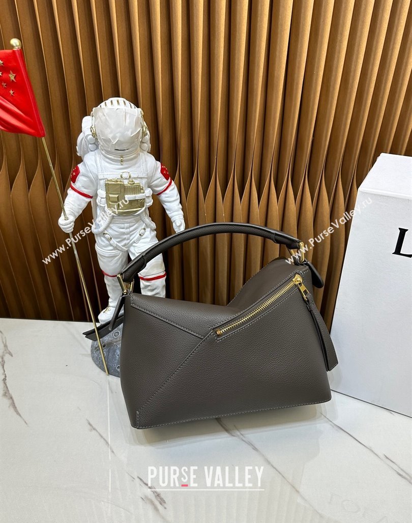 Loewe Small Puzzle Edge bag in Litchi-Grained Calfskin Dark Grey 2024 0202 (Ys-240202064)