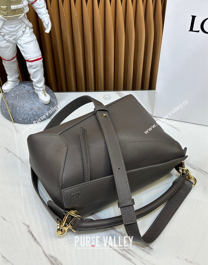 Loewe Small Puzzle Edge bag in Litchi-Grained Calfskin Dark Grey 2024 0202 (Ys-240202064)