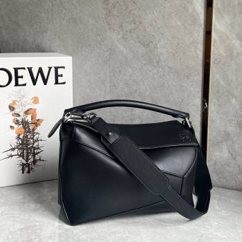 Loewe Puzzle Medium Bag in Smooth Calfskin Black 2024 3002B (nana-240202067)