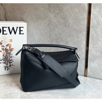 Loewe Puzzle Medium Bag in Litchi-Grained Calfskin Black 2024 3002B (nana-240202070)