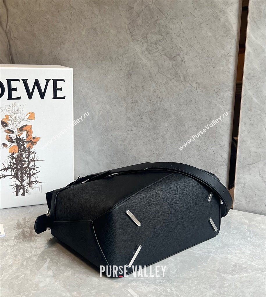 Loewe Puzzle Medium Bag in Litchi-Grained Calfskin Black 2024 3002B (nana-240202070)