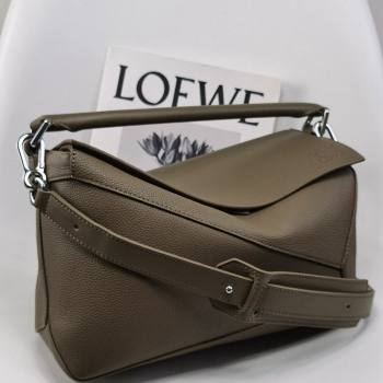 Loewe Puzzle Medium Bag in Litchi-Grained Calfskin Winter Brown 2024 3002B (nana-240202071)