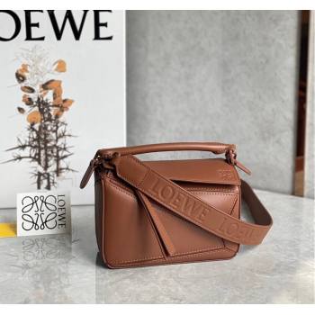 Loewe Mini Puzzle bag in Satin Calfskin with Wide Leather Strap Caramel Brown 2024 (Ys-240202076)