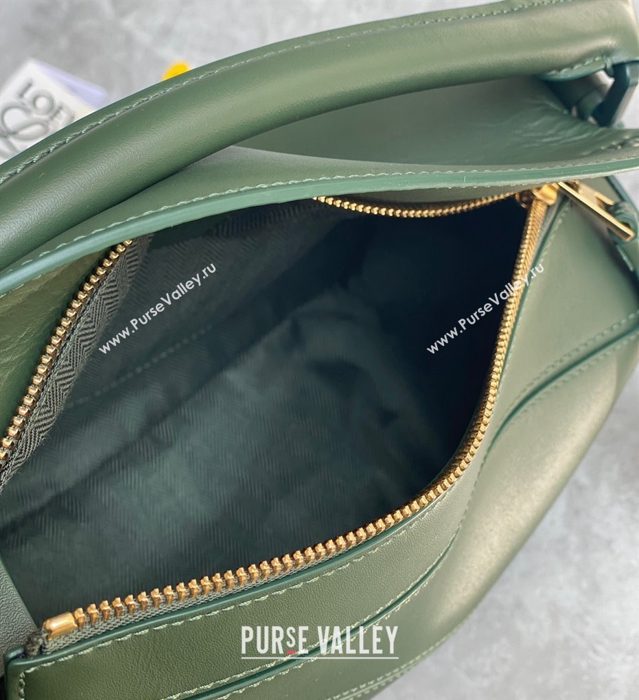 Loewe Small Puzzle bag in Satin Calfskin with Wide Leather Strap Bottle Green 2024 (Ys-240202077)