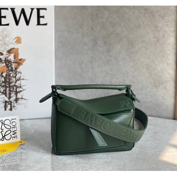 Loewe Mini Puzzle bag in Satin Calfskin with Wide Leather Strap Bottle Green 2024 (Ys-240202078)