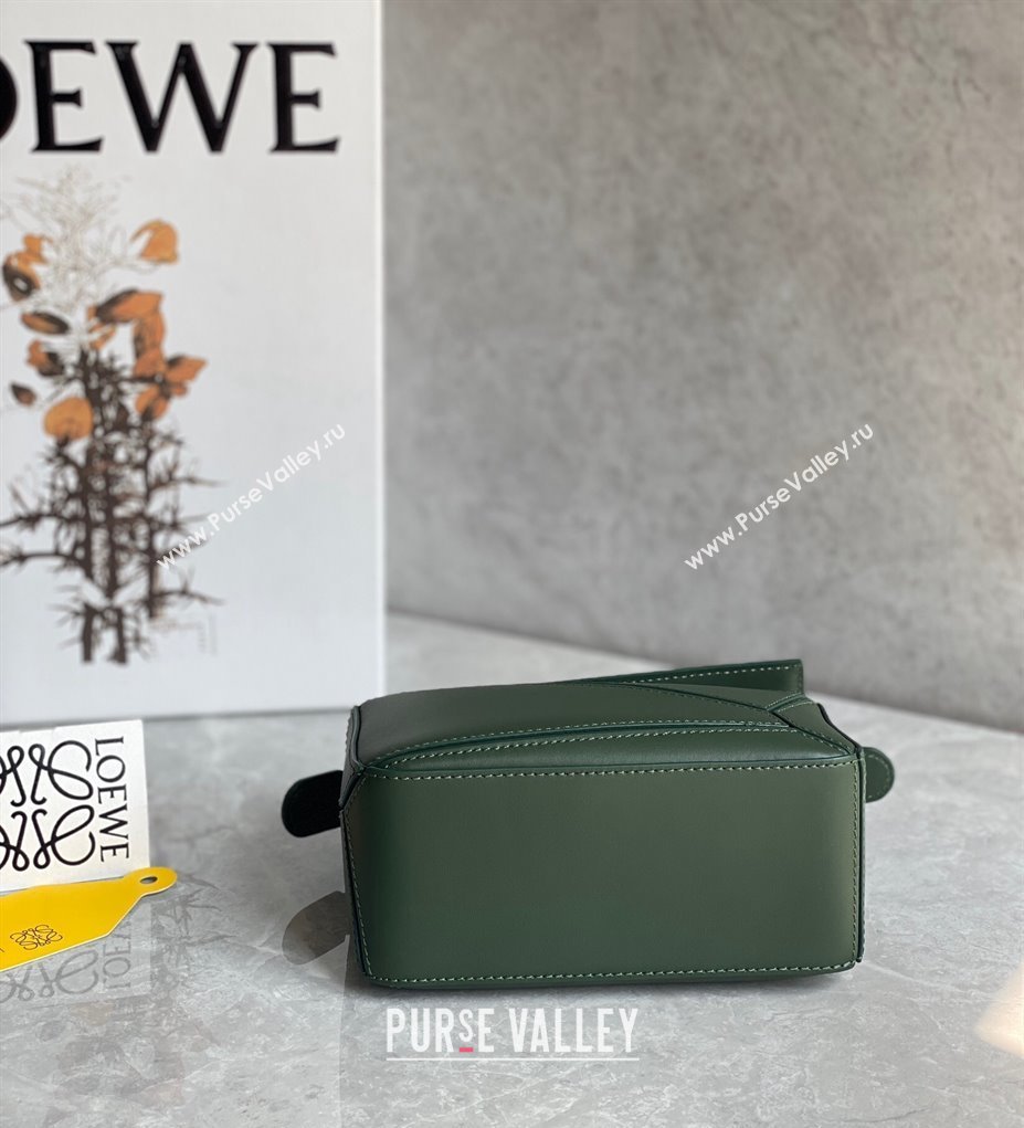 Loewe Mini Puzzle bag in Satin Calfskin with Wide Leather Strap Bottle Green 2024 (Ys-240202078)