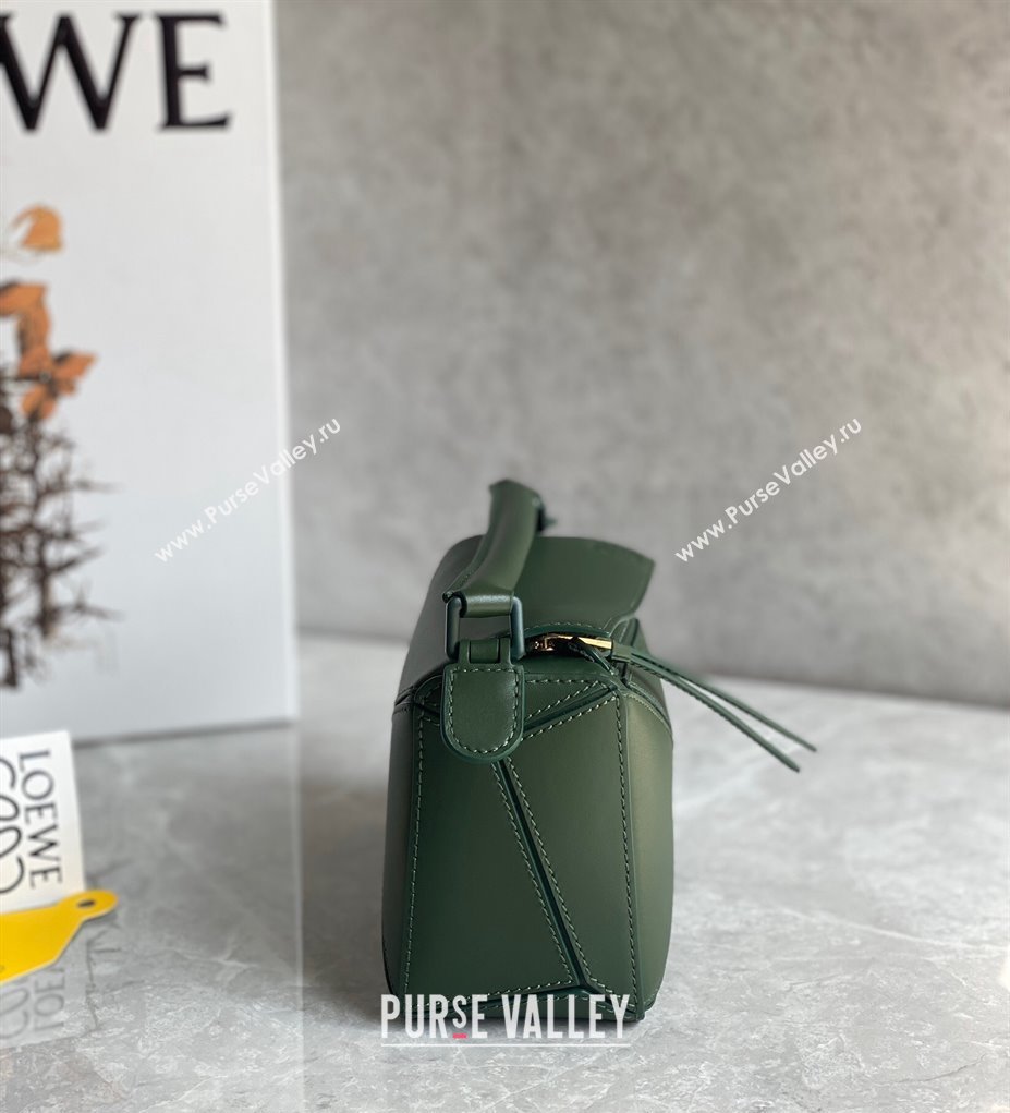 Loewe Mini Puzzle bag in Satin Calfskin with Wide Leather Strap Bottle Green 2024 (Ys-240202078)