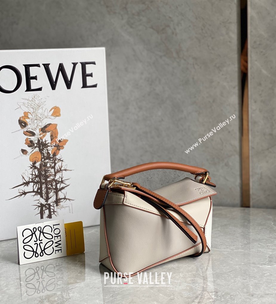 Loewe Mini Puzzle bag in Classic Calfskin White/Grey/Brown 2024 0202 (Ys-240202046)