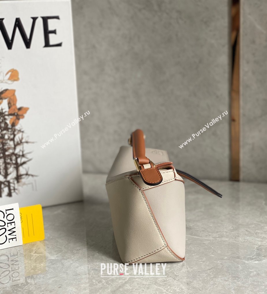 Loewe Mini Puzzle bag in Classic Calfskin White/Grey/Brown 2024 0202 (Ys-240202046)