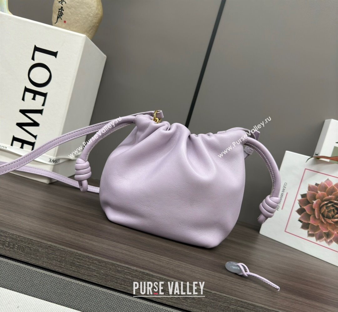 Loewe Mini Flamenco Purse bag in mellow nappa lambskin Light Purple 2024 262333 (Ys-240221067)