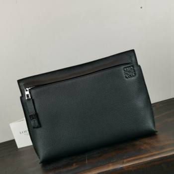 Loewe T Pouch in Grained Calfskin Black/Green 2024 3040 (nana-240314013)