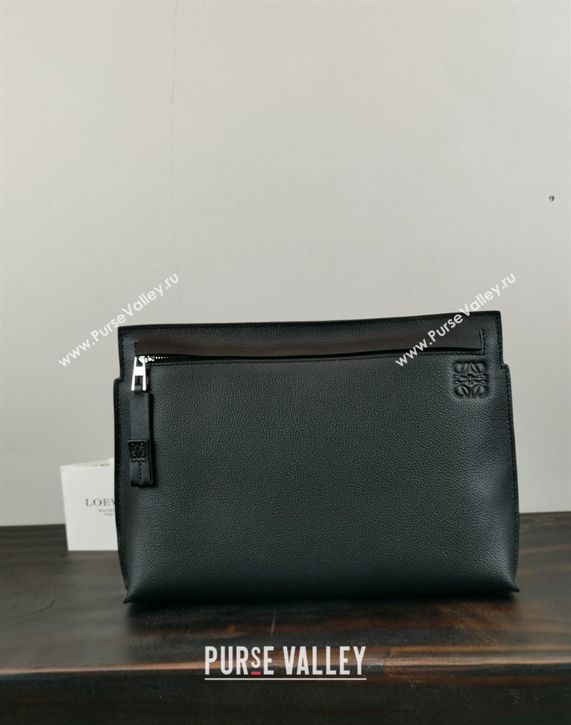 Loewe T Pouch in Grained Calfskin Black/Green 2024 3040 (nana-240314013)