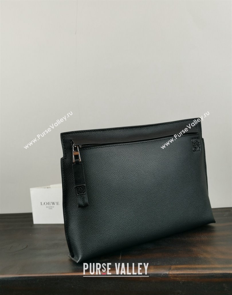 Loewe T Pouch in Grained Calfskin Black/Green 2024 3040 (nana-240314013)