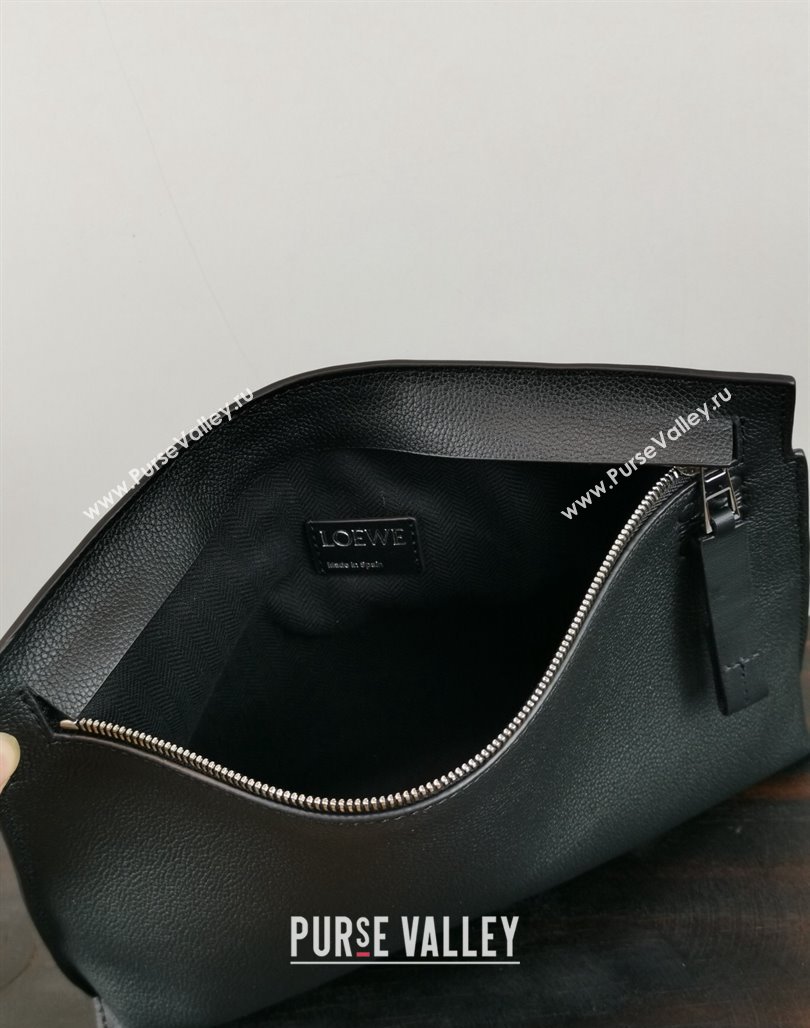 Loewe T Pouch in Grained Calfskin Black/Green 2024 3040 (nana-240314013)