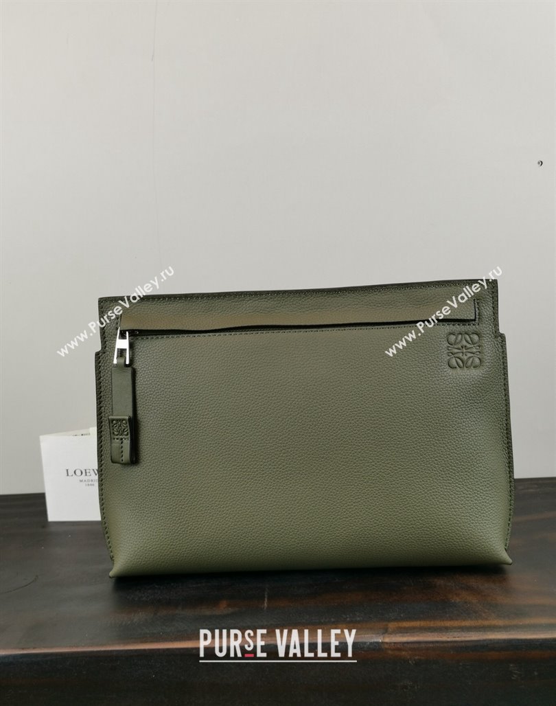 Loewe T Pouch in Grained Calfskin Green 2024 3040 (nana-240314014)