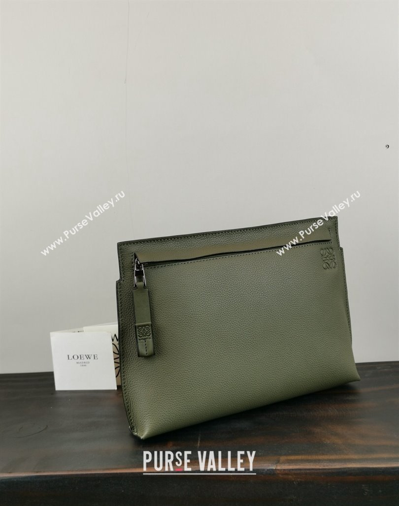 Loewe T Pouch in Grained Calfskin Green 2024 3040 (nana-240314014)