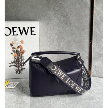 Loewe Small Puzzle bag in Satin Calfskin with Jacquard Strap Dark Purple 2024 061609 (nana-240314001)