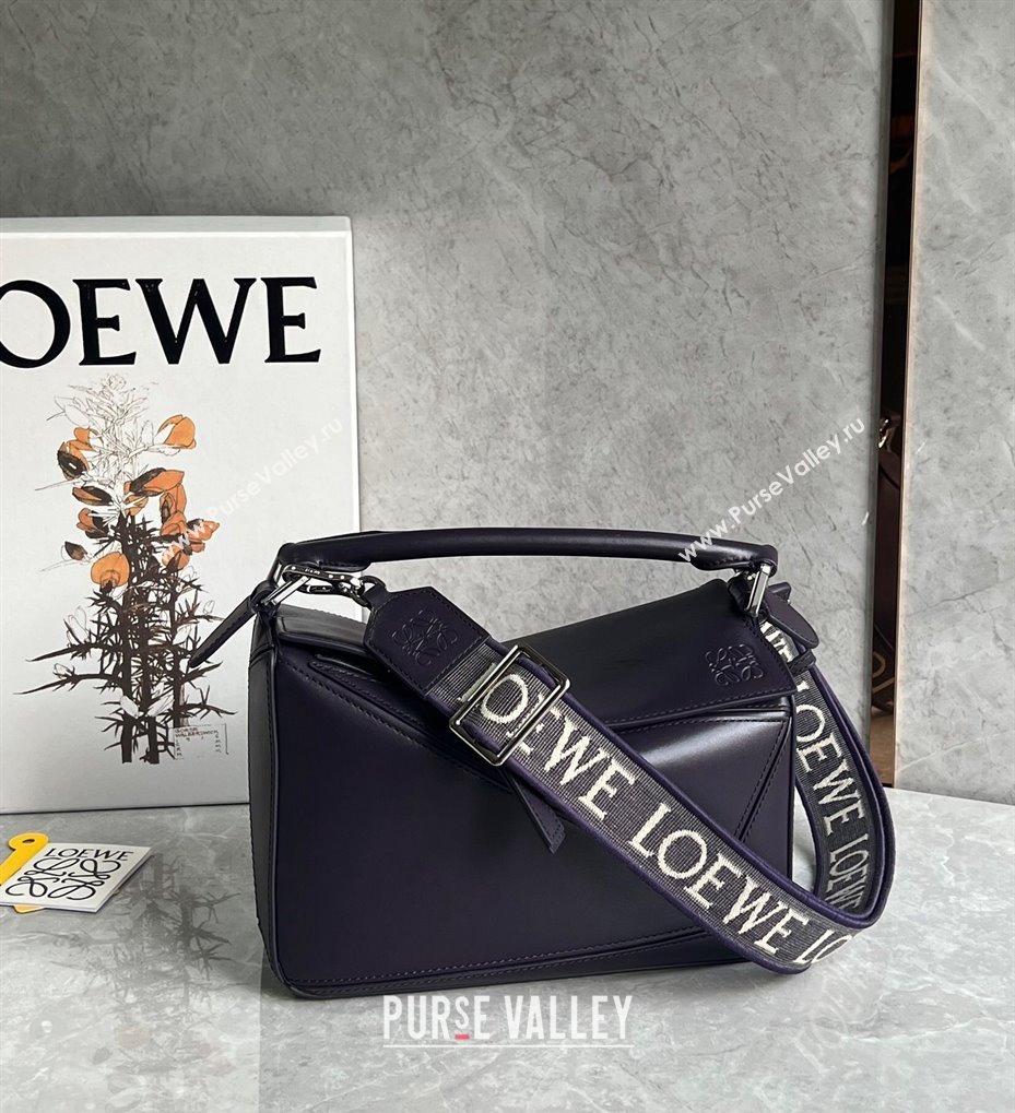 Loewe Small Puzzle bag in Satin Calfskin with Jacquard Strap Dark Purple 2024 061609 (nana-240314001)