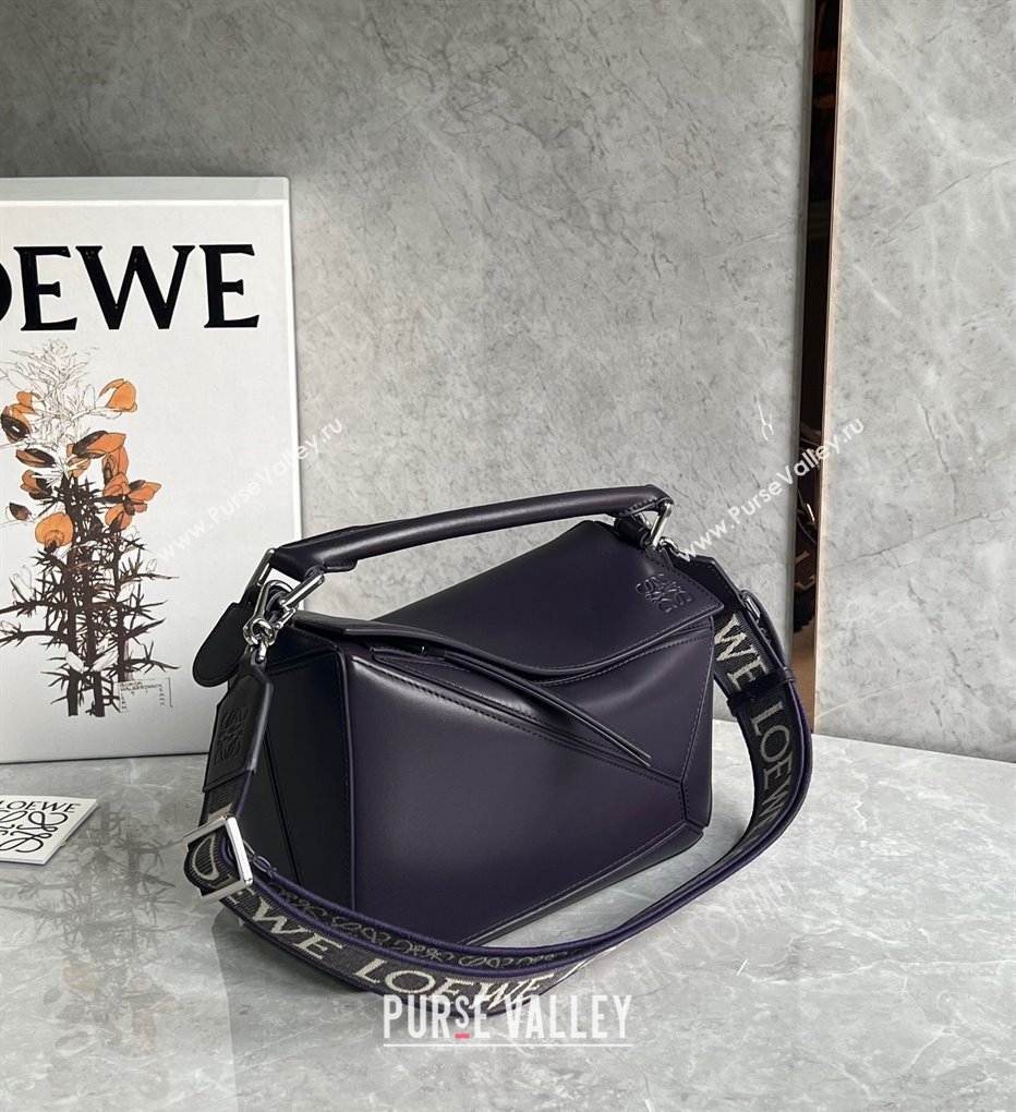 Loewe Small Puzzle bag in Satin Calfskin with Jacquard Strap Dark Purple 2024 061609 (nana-240314001)