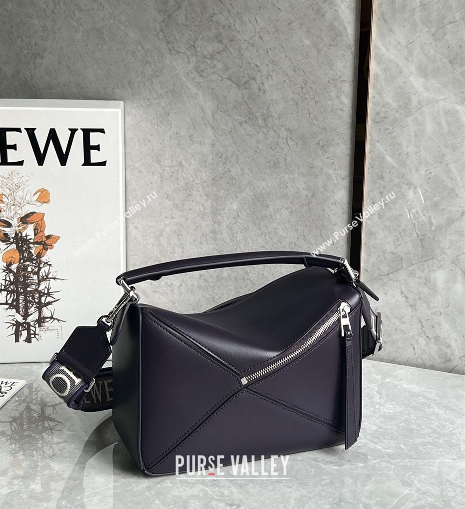 Loewe Small Puzzle bag in Satin Calfskin with Jacquard Strap Dark Purple 2024 061609 (nana-240314001)