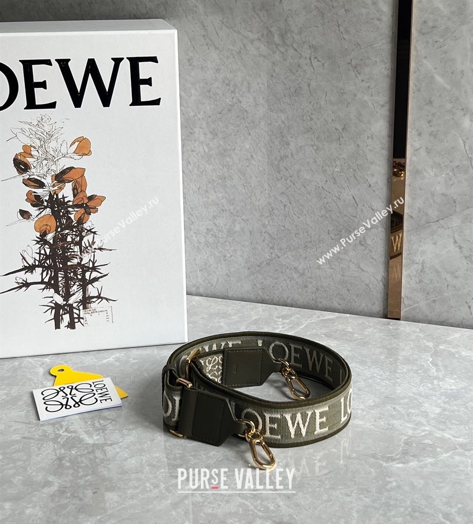 Loewe Logo Embroidered Shoulder Strap 4x105cm Khaki Green 2024 (nana-240314011)