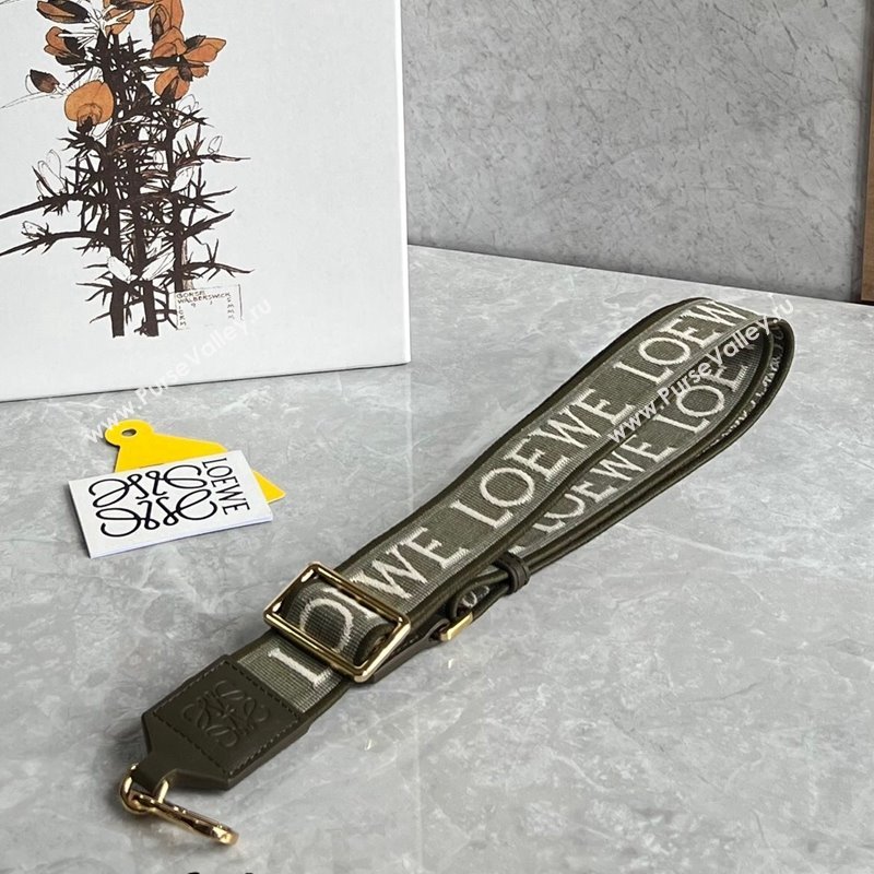 Loewe Logo Embroidered Shoulder Strap 4x105cm Khaki Green 2024 (nana-240314011)