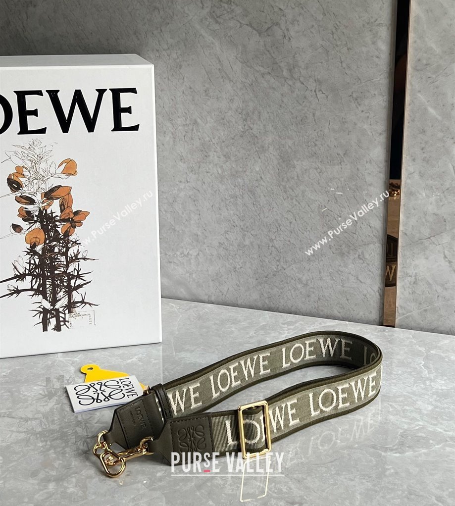 Loewe Logo Embroidered Shoulder Strap 4x105cm Khaki Green 2024 (nana-240314011)
