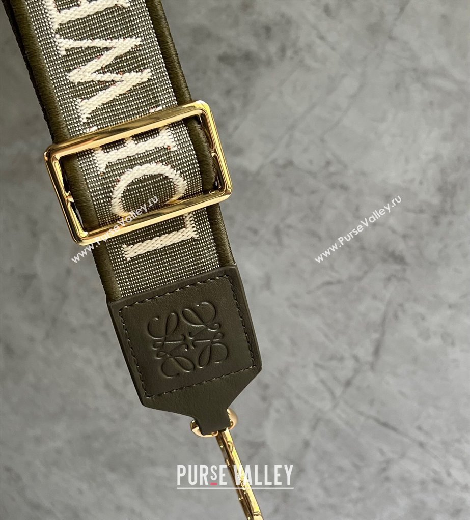 Loewe Logo Embroidered Shoulder Strap 4x105cm Khaki Green 2024 (nana-240314011)