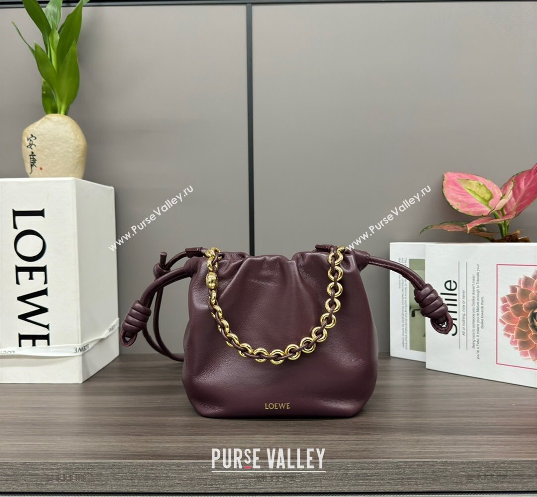 Loewe Mini Flamenco Purse bag in mellow nappa lambskin Dark Burgundy 2024 412342 (Ys-240418074)