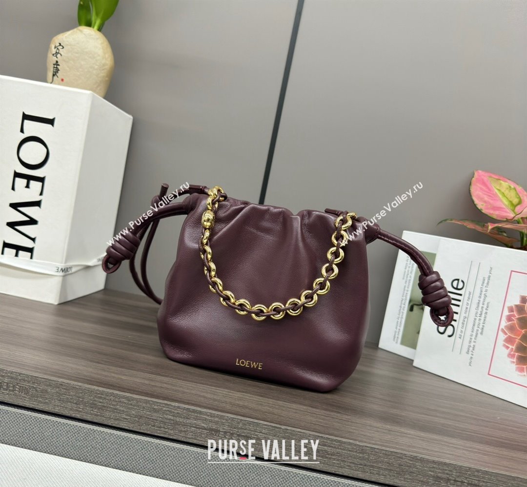 Loewe Mini Flamenco Purse bag in mellow nappa lambskin Dark Burgundy 2024 412342 (Ys-240418074)
