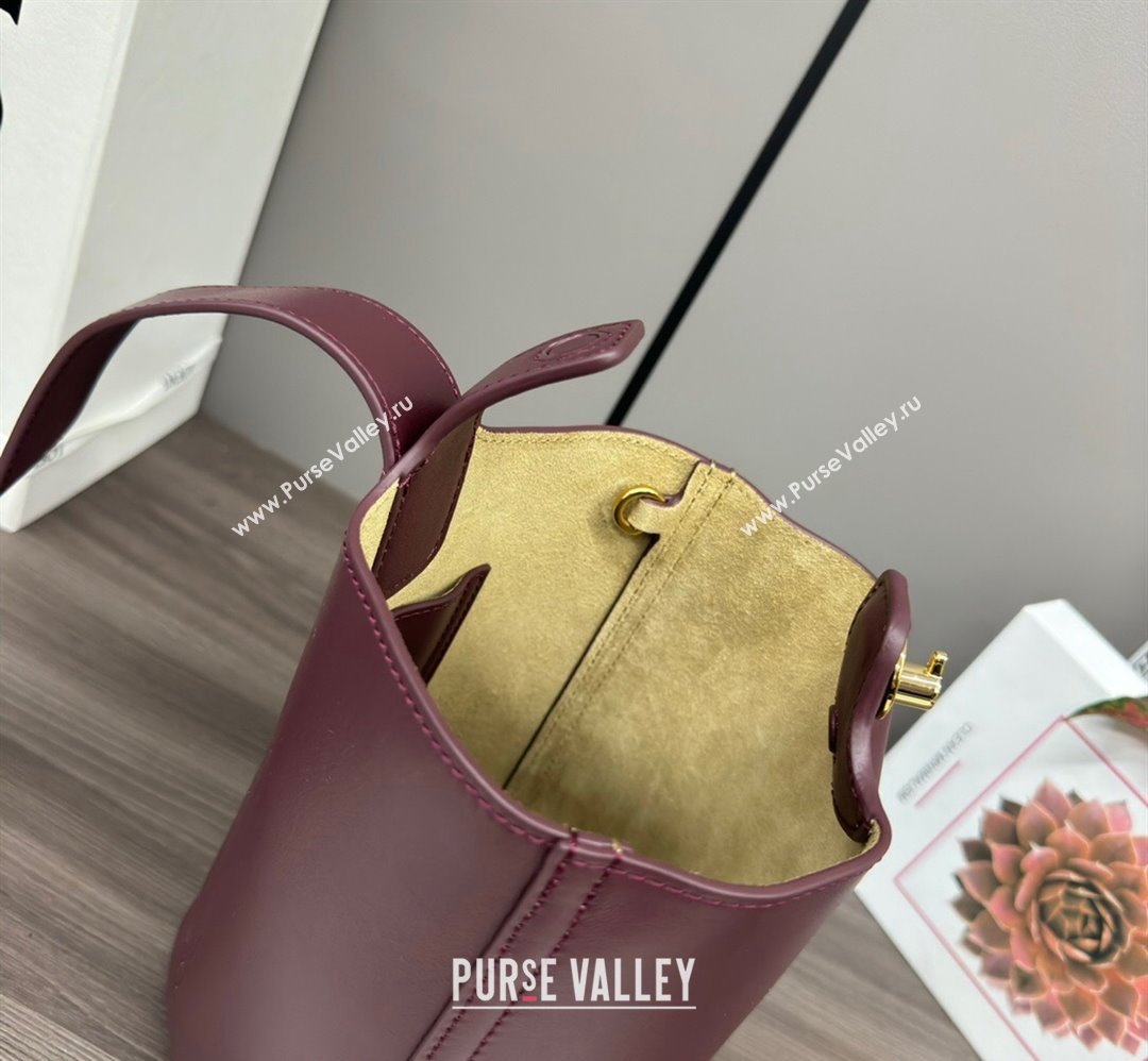 Loewe Mini Pebble Bucket bag in mellow calfskin Burgundy 2024 062342 (Ys-240418057)