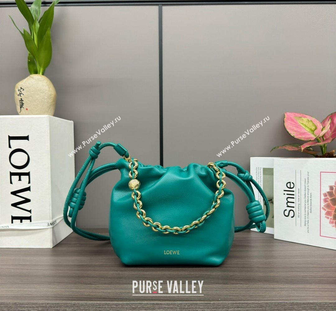 Loewe Mini Flamenco Purse bag in mellow nappa lambskin Emerald Green 2024 412342 (Ys-240418075)