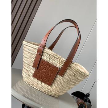 Loewe Small Basket bag in raffia straw and calfskin Brown 2024 8004 (Ys-240418067)