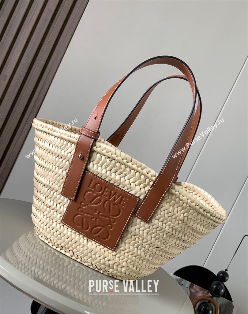 Loewe Small Basket bag in raffia straw and calfskin Brown 2024 8004 (Ys-240418067)