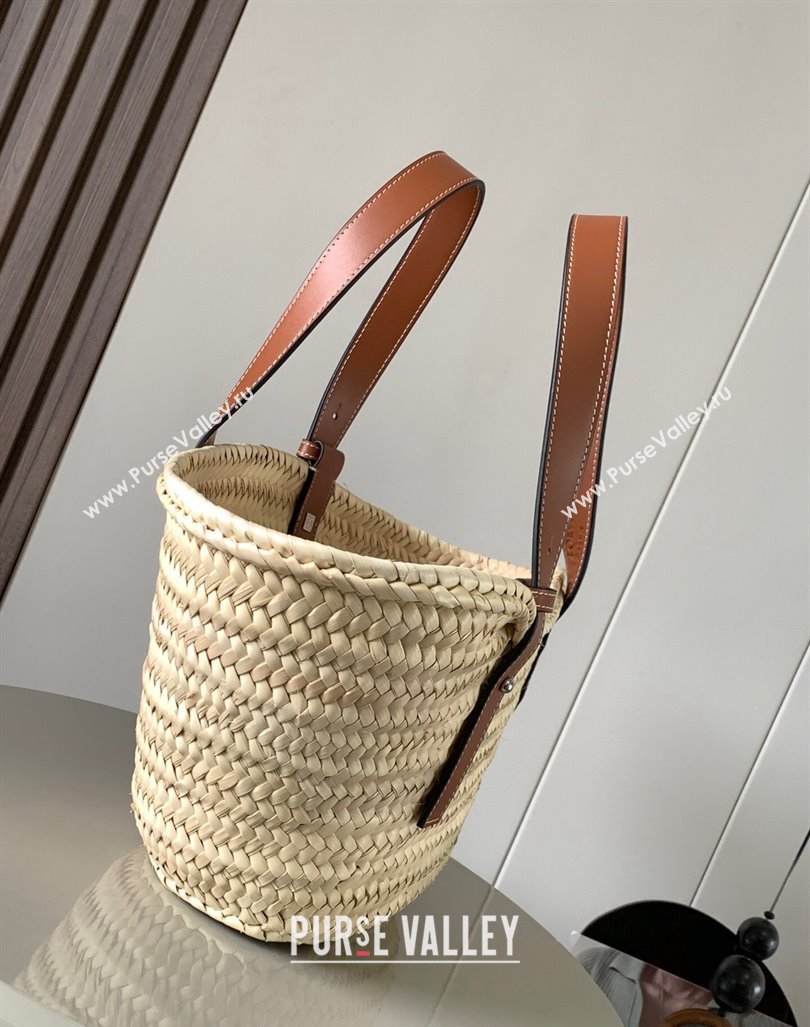 Loewe Small Basket bag in raffia straw and calfskin Brown 2024 8004 (Ys-240418067)