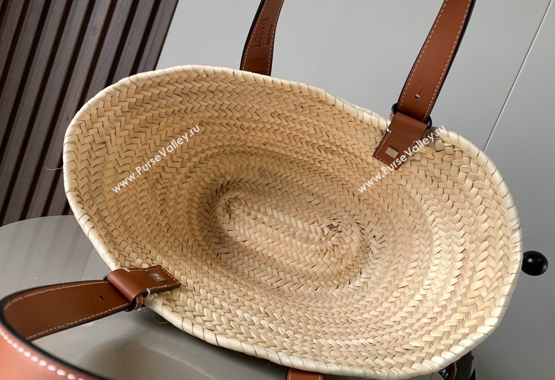 Loewe Small Basket bag in raffia straw and calfskin Brown 2024 8004 (Ys-240418067)
